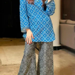 Blue Printed Co-ord Set for Women 2 Pcs