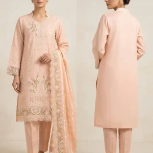 Peach Embroidered 3Pcs Cotton Lawn Suit with Dupatta