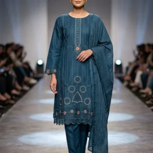 Turquoise Embroidered Cotton Lawn 3Pcs Set