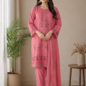 Pink Embroidered Kurta Set for Women