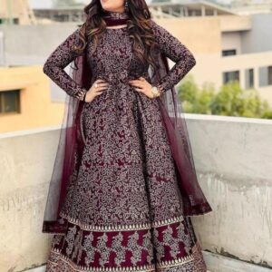 Women Katan Silk Printed Maxi Suit Set 3 Piece Regular