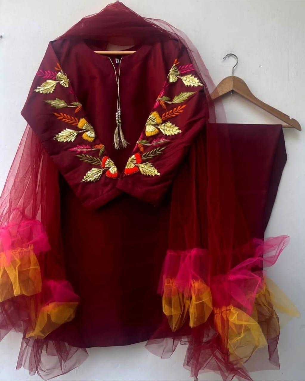 Women Katan Silk 3 Pcs Suit Set Embroidered - Image 2