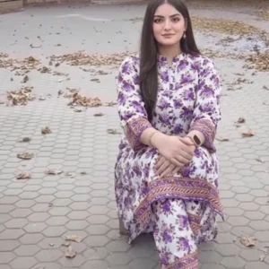 Purple Printed Lawn 2Pcs Set for Women